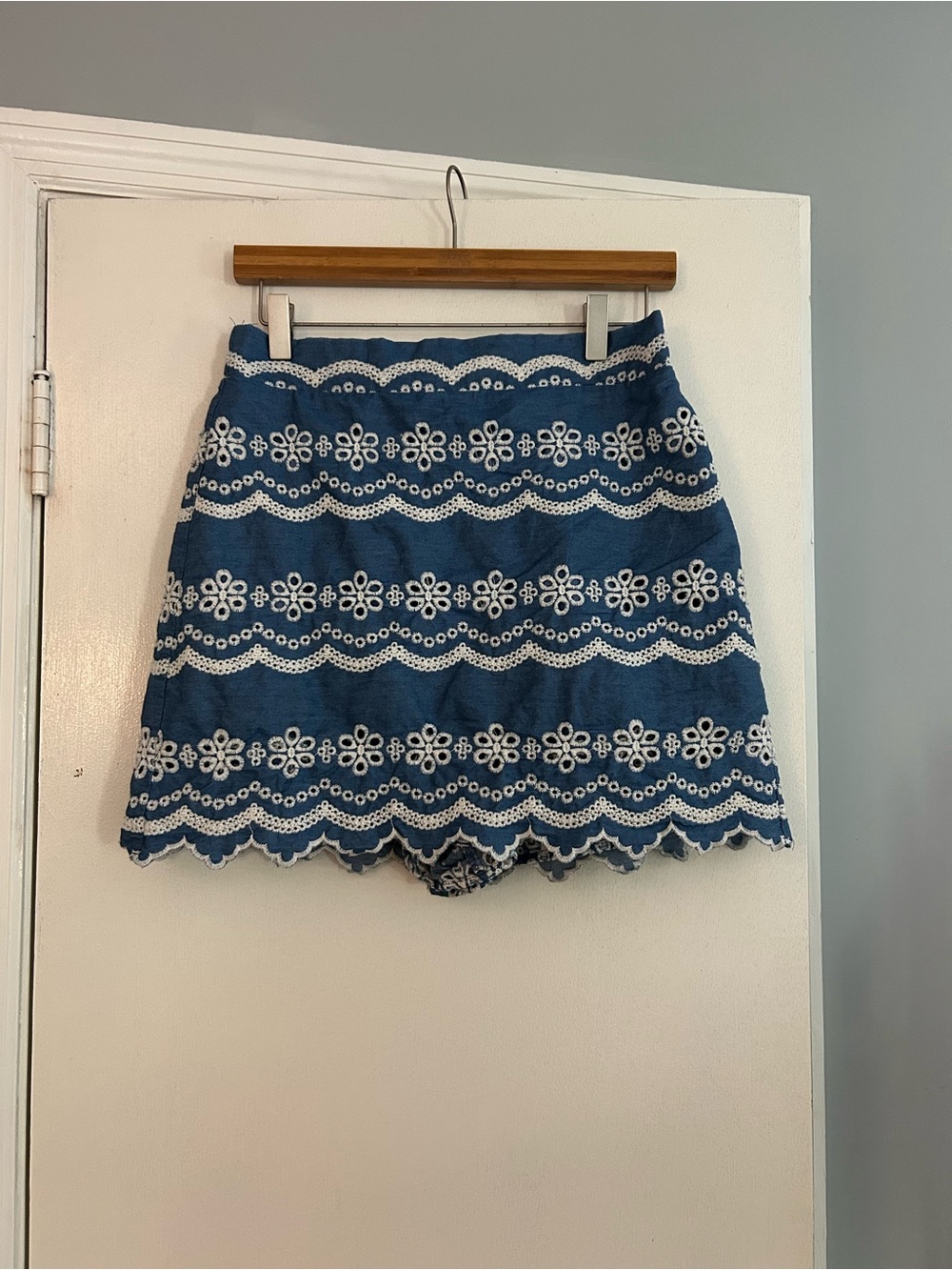 THML Blue Floral Eyelet Skort with Scalloped Hem